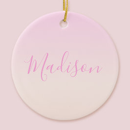 Din text | Elegant Skript och mjuk  Rosa Ombre Julgransprydnad Keramik