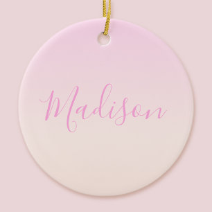 Din text Elegant Skript och mjuk Rosa Ombre Julgransprydnad Keramik