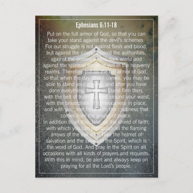 Din text/Färg-armor av Gud Shield Ephesian 6:11 Vykort (Framsida)