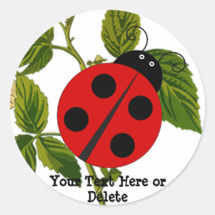 Din text & Färg Cute Lucky Red Ladybug-typ Runt Klistermärke