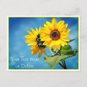 Din text/Färg Gult Solblommor och Blå himmel Vykort