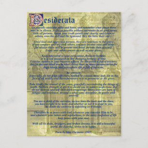 Din text/Färg inspirerande Guld Desiderata Dikt Vykort
