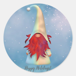 Din text/Färg Red Beard Gnome Helgdag Snöflingor Runt Klistermärke