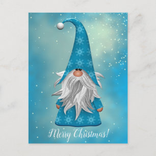 Din Text/Färg Söta Blå Tomte Högtids Snöflingor Vykort