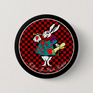 Din text/Färg White Rabbit Alice i Wonderland Knapp