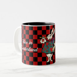 Din text/Färg White Rabbit Alice i Wonderland Två-Tonad Mugg