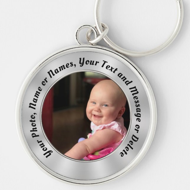 Din TEXT, FOTO Keychains, personliga nyckelringar (Framsidan)