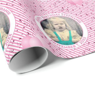 Din text.Foto Rosa/vit enkel Rand Mönster Presentpapper