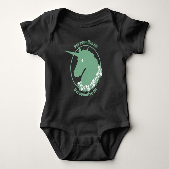 DIN TEXT Grön Zombie Enhörning T Shirt (Framsida)
