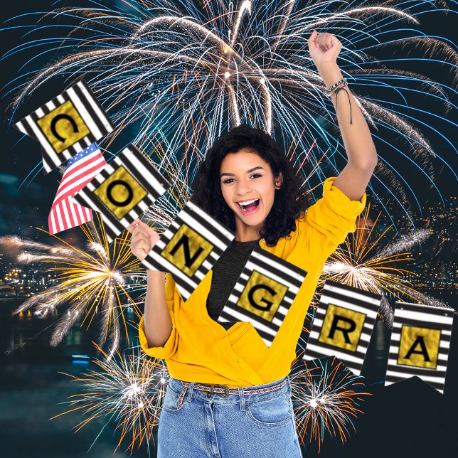 Din text här Guld Black Rand Mönster Vimplar (Skapare uppladdad)