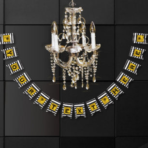 Din text här Guld, Svarta och vita Rand Vimplar