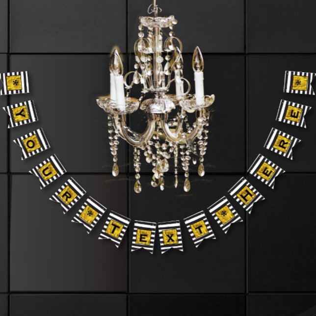 Din text här Guld, Svarta och vita Rand Vimplar (Skapare uppladdad)