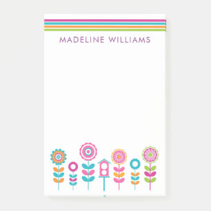 Din text   Neon Färg Retro Flowers Post-it Block