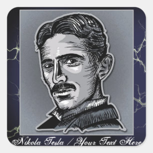 Din text Nikola Tesla Ingenjör Electric Blue/Grått Fyrkantigt Klistermärke