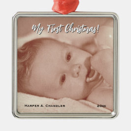Din text och Baby-foto Min första jul Julgransprydnad Metall