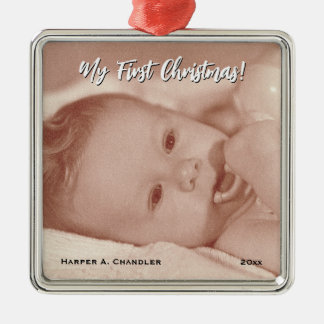Din text och Baby-foto Min första jul Julgransprydnad Metall