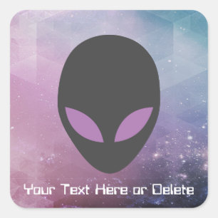 Din text/Öga Färg Alien Head Cute Lila Galaxy Fyrkantigt Klistermärke