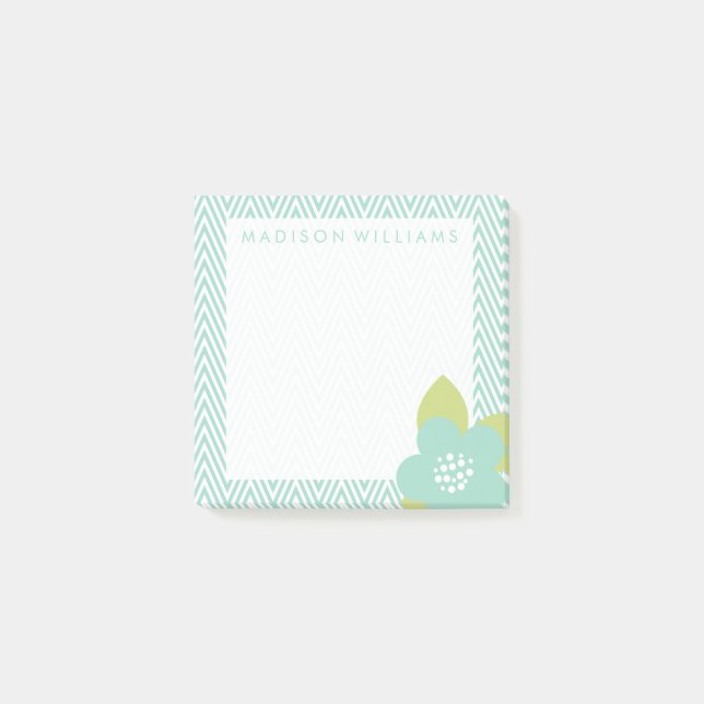 Din text | Pastel Blommigt Chevron Post-it Block (Framsida)