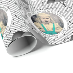 Din text .Photo Grått/White Simple Rand Presentpapper