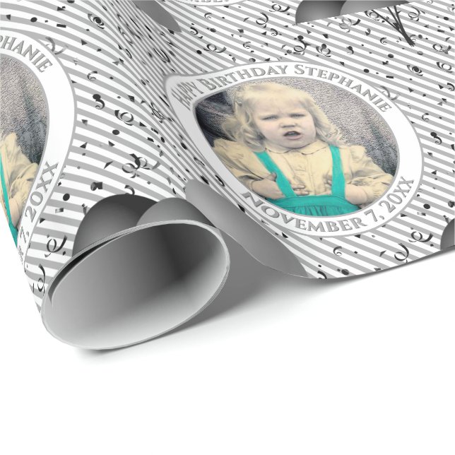 Din text .Photo Grått/White Simple Rand Presentpapper (Rullad Hörn)