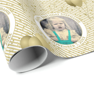 Din text.Photo Guld/White Simple Rand Mönster Presentpapper