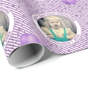 Din text.Photo Lavendar/White Simple Rand Presentpapper