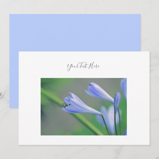 Din Text Praktfulla Blå Blommor Inbjudan (Fram/baksida)