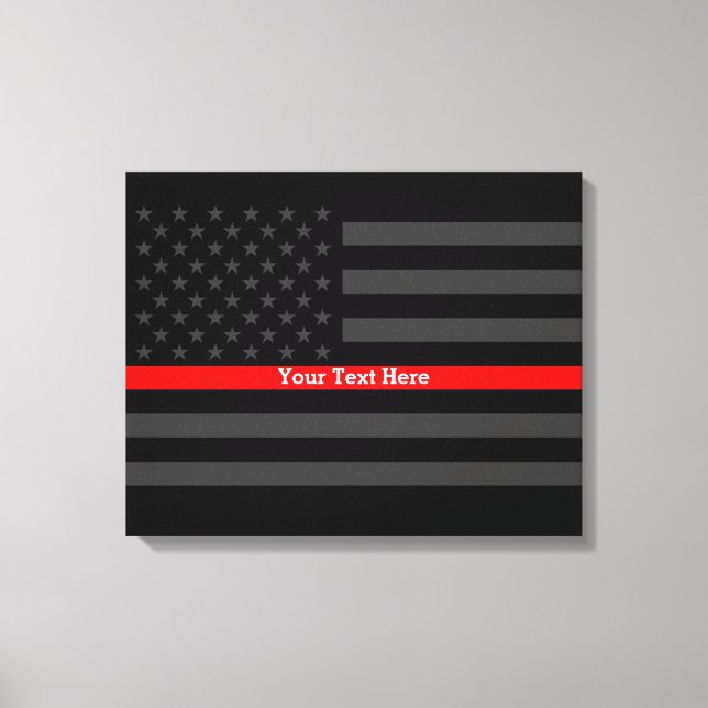 Din text Thin Red Line Snyggt Black US-Flagga på e Canvastryck (Framsida)
