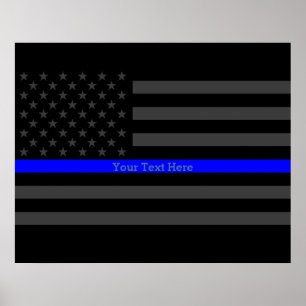 Din text tunn, blå Snyggt, kol, USA-Flagga Poster