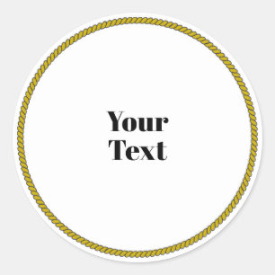 Din textmall, vit cirkel, svart text, runt klistermärke