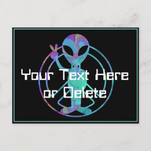 Din textruta med färgtoner Alien Fredstecken Cute Vykort