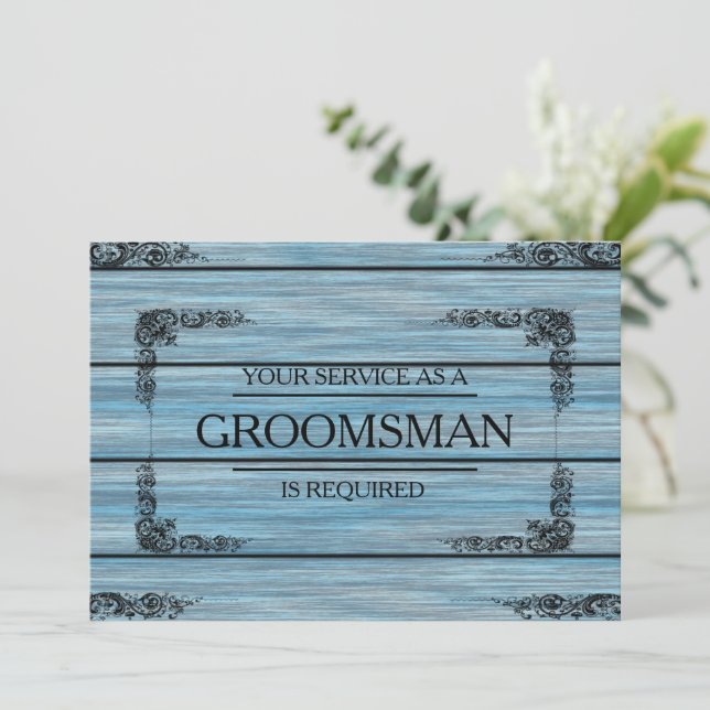 Din tjänst har begärts som Groomsman Wooden Invi Inbjudningar (Stående Fram)