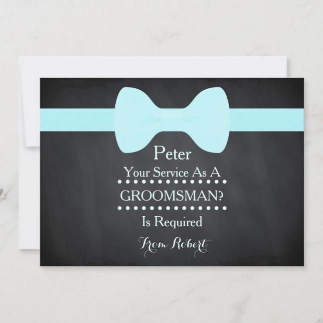Din tjänst som Groomsman Black Chalkboard Bow Inbjudningar (Framsida)