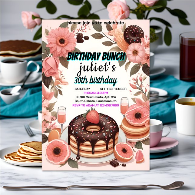 din vuxen av Donut-pannkakan rosa Brunch 30års föd Inbjudningar (Skapare uppladdad)