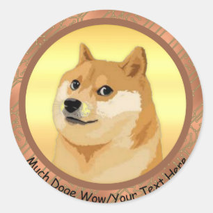 Din Wow för textkryptering Ro Guld Dogecoin Crypto Runt Klistermärke
