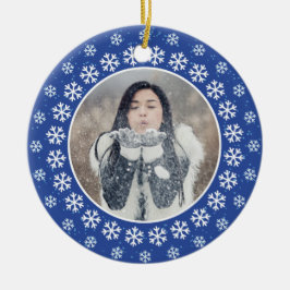 DINA 2 FOTO i Snowflake inramar den beställnings- Julgransprydnad Keramik