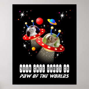 Dina 2 katter i en UFO Sci Fi-scen i Alien Spacesh Poster