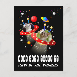 Dina 2 katter i en UFO Sci Fi-scen i Alien Spacesh Vykort