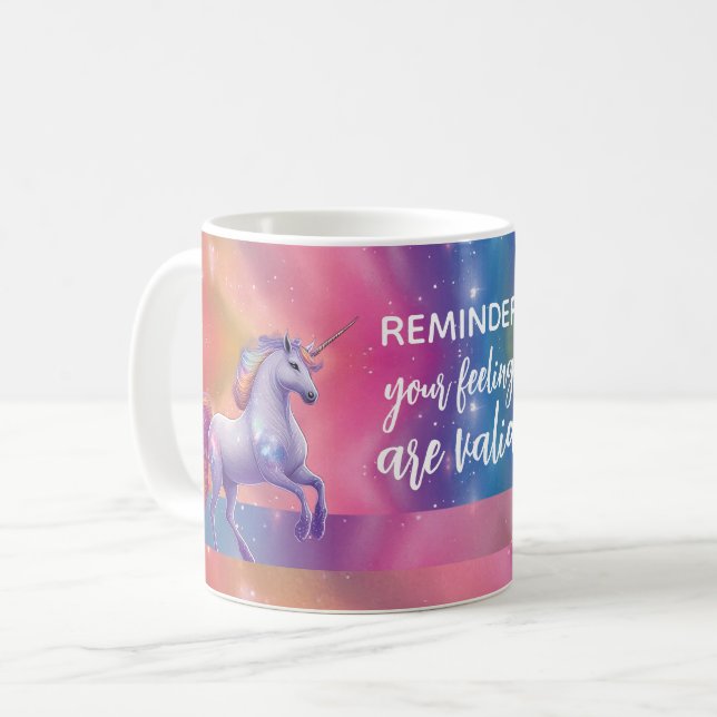 Dina egenskaper är giltiga Rainbow Unicorn Kaffemugg (Framsida vänster)