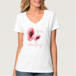 Dina fantastiska röda blomstermönstrade dam- t shirt