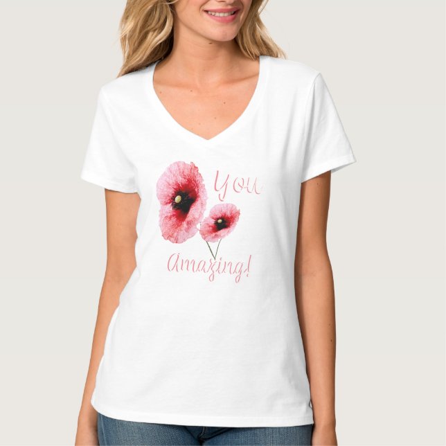 Dina fantastiska röda blomstermönstrade dam- t shirt (Framsida)