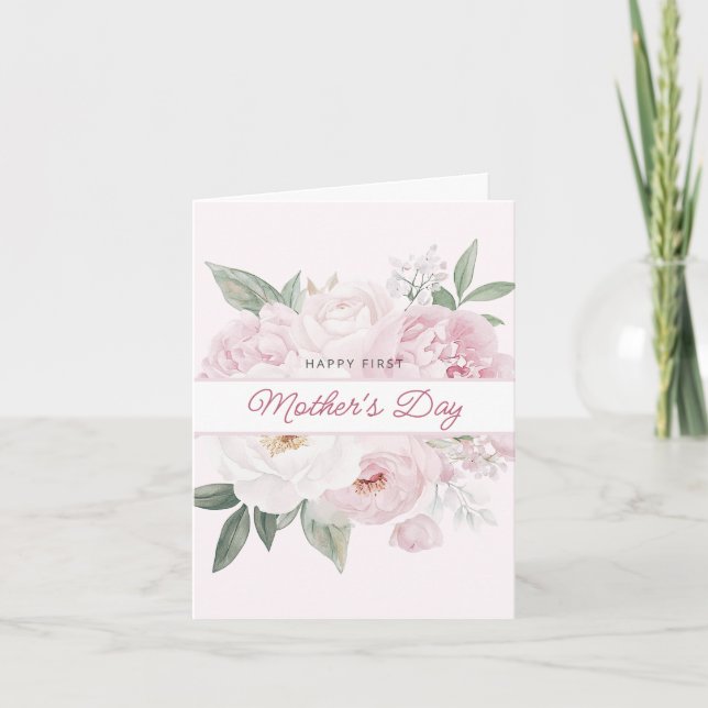 Dina första Mors dag Peony Flowers Kort (Framsida)