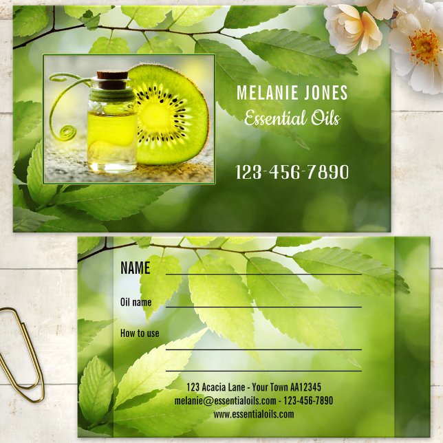 Dina Foto Viktiga Oljor Aromaterapi Visitkort (Photo business card featuring with a green nature image - for aroma therapist - essential oils)