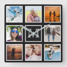 DINA foton, monogram- och Färg-väggklocka