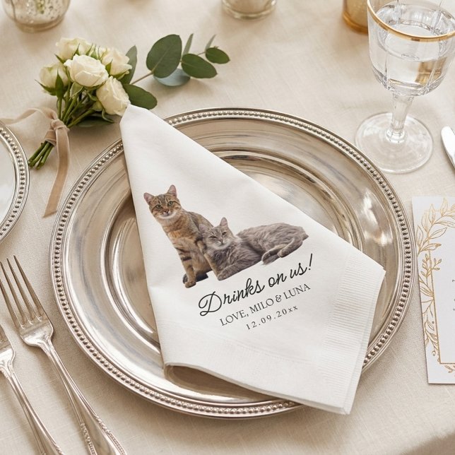 Dina husdjur Katters Foto Anpassad Bröllop Pappersservett (Your Pets Cats Photo Custom Wedding Paper Dinner Napkins)