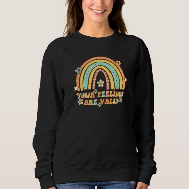 Dina känslor är giltiga Retro regnbåge Mental häls T Shirt (Framsida)