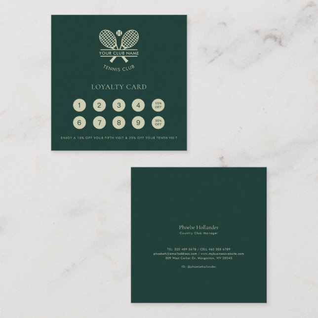 Dina medlemmar i Tennis Klubb Namn Elegant Lojalitetskort (Fram/baksida)