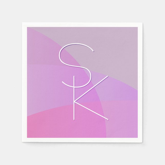 Dina överlappande initialer | Modern rosa geometri Pappersservett (Framsidan)