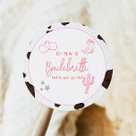 DINA Space Cowgirl Desert Bachelorette Disco Runt Klistermärke<br><div class="desc">Dina Collection har utrymmescowgirl med temat inslag,  t.ex. holografi,  cowhide och cowgirl-tillbehör. Den här samlingen är perfekt för din bach helg!</div>