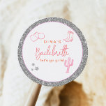 DINA Space Cowgirl Desert Bachelorette Disco Runt Klistermärke<br><div class="desc">Dina Collection har utrymmescowgirl med temat inslag,  t.ex. holografi,  cowhide och cowgirl-tillbehör. Den här samlingen är perfekt för din bach helg!</div>